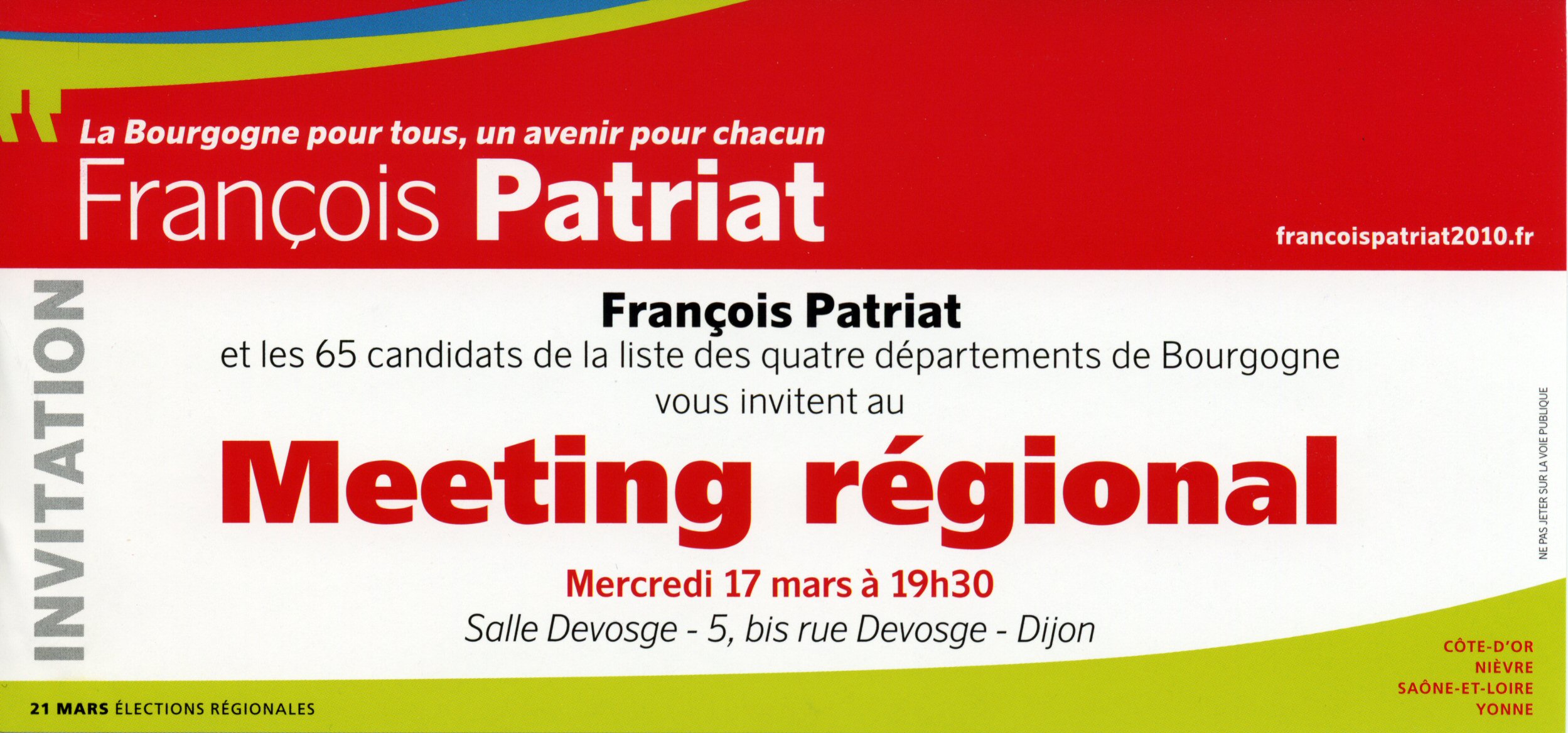 Invitation meeting régional mercredi 17 mars à 19h30